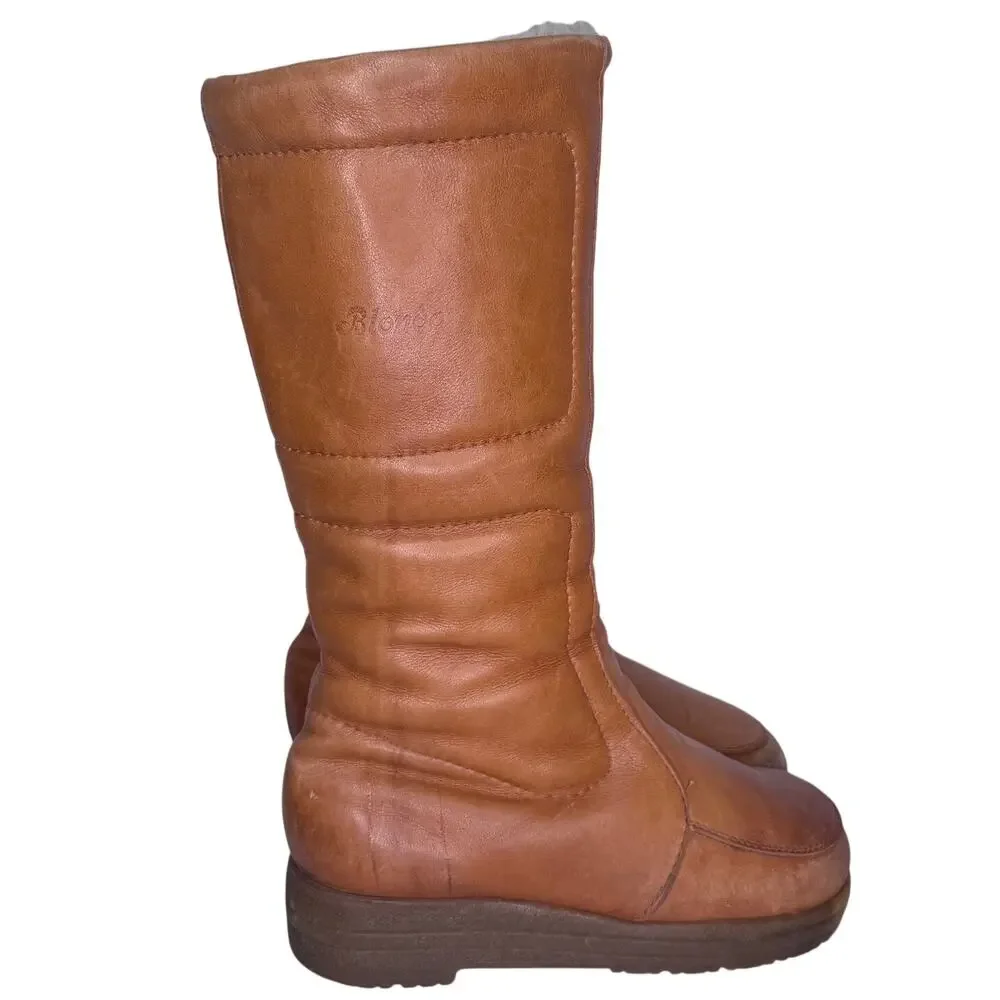 Vintage 1980s Blondo Canada Cognac Fleece Lined Leather Winter Boots Sz 7